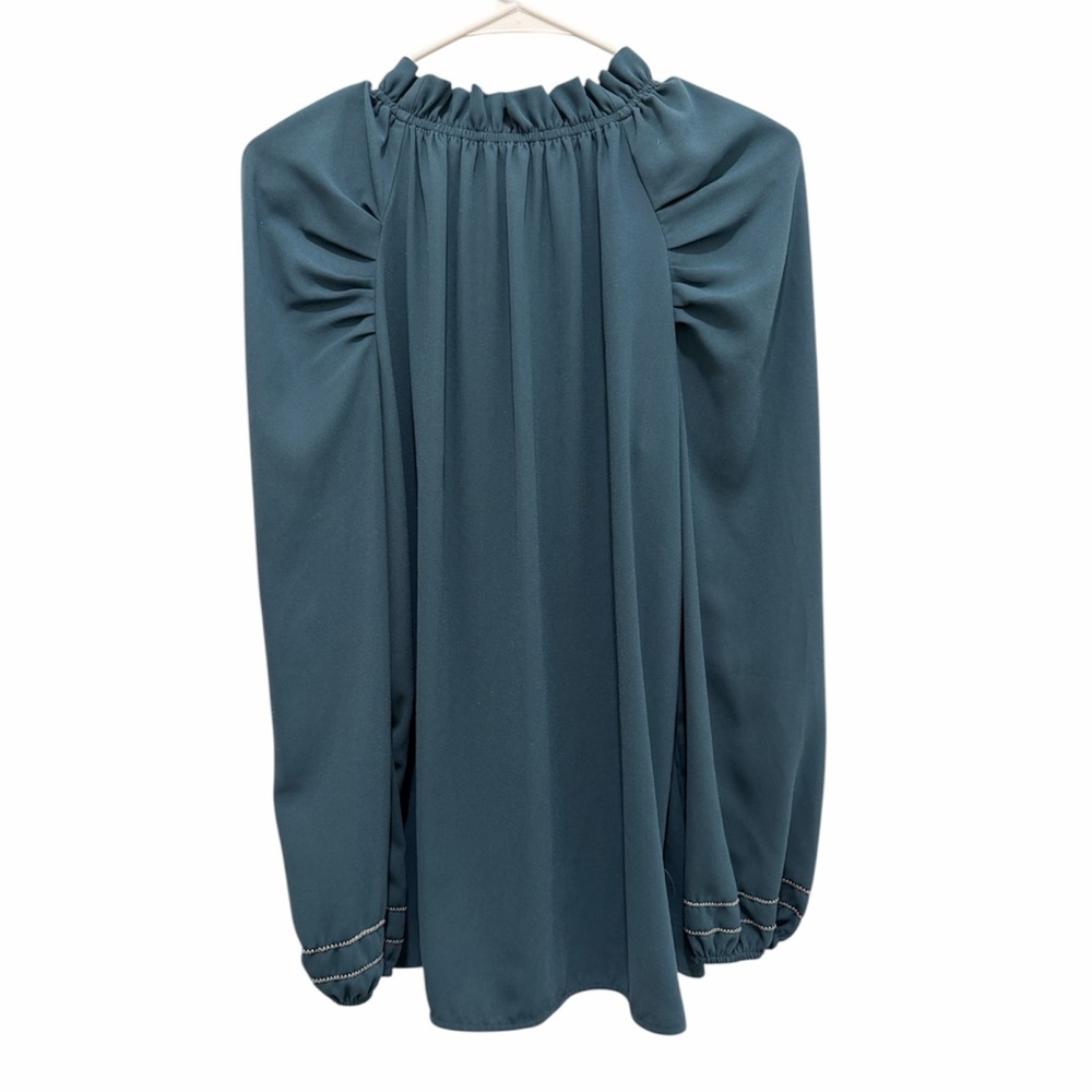 Brochu Walker Gathered Neck Blouse In Teal Size M - Picture 3 of 6